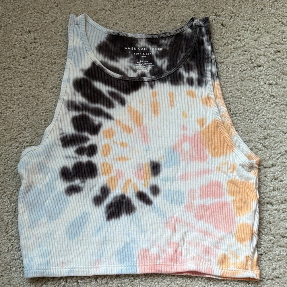 American Eagle Outfitters Cropped Multicolor Tie-Dye Tank Top